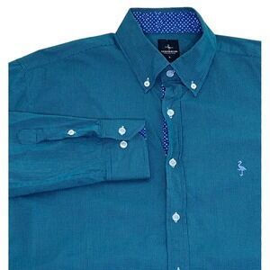 Taylor Byrd Men's Button Up Dress Shirt Large Green‎ Blue Gingham Check